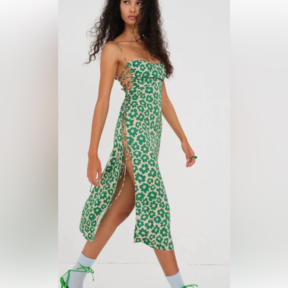 For Love And Lemons Green Floral Midi Dress